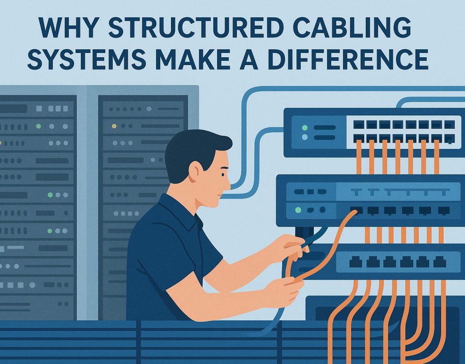 Man working on structured cable systems.