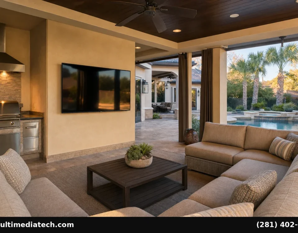 Outdoor TV installation Houston covered patio setup