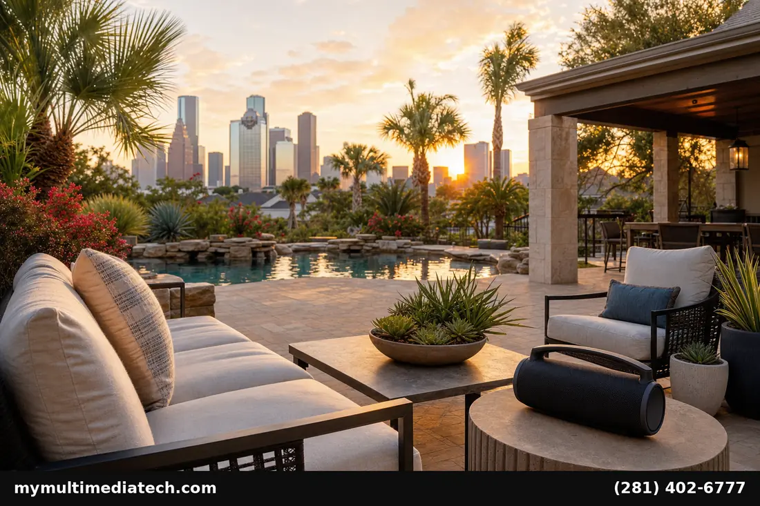 Whole Home Audio Houston Wired vs Wireless 2026 Guide 4 Houston patio outdoor audio system family lifestyle