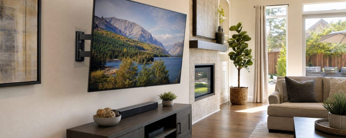 How to Choose the Right TV Mount for Your Houston Home 2 Professional TV mounting installation in a Houston living room — mymultimediatech.com