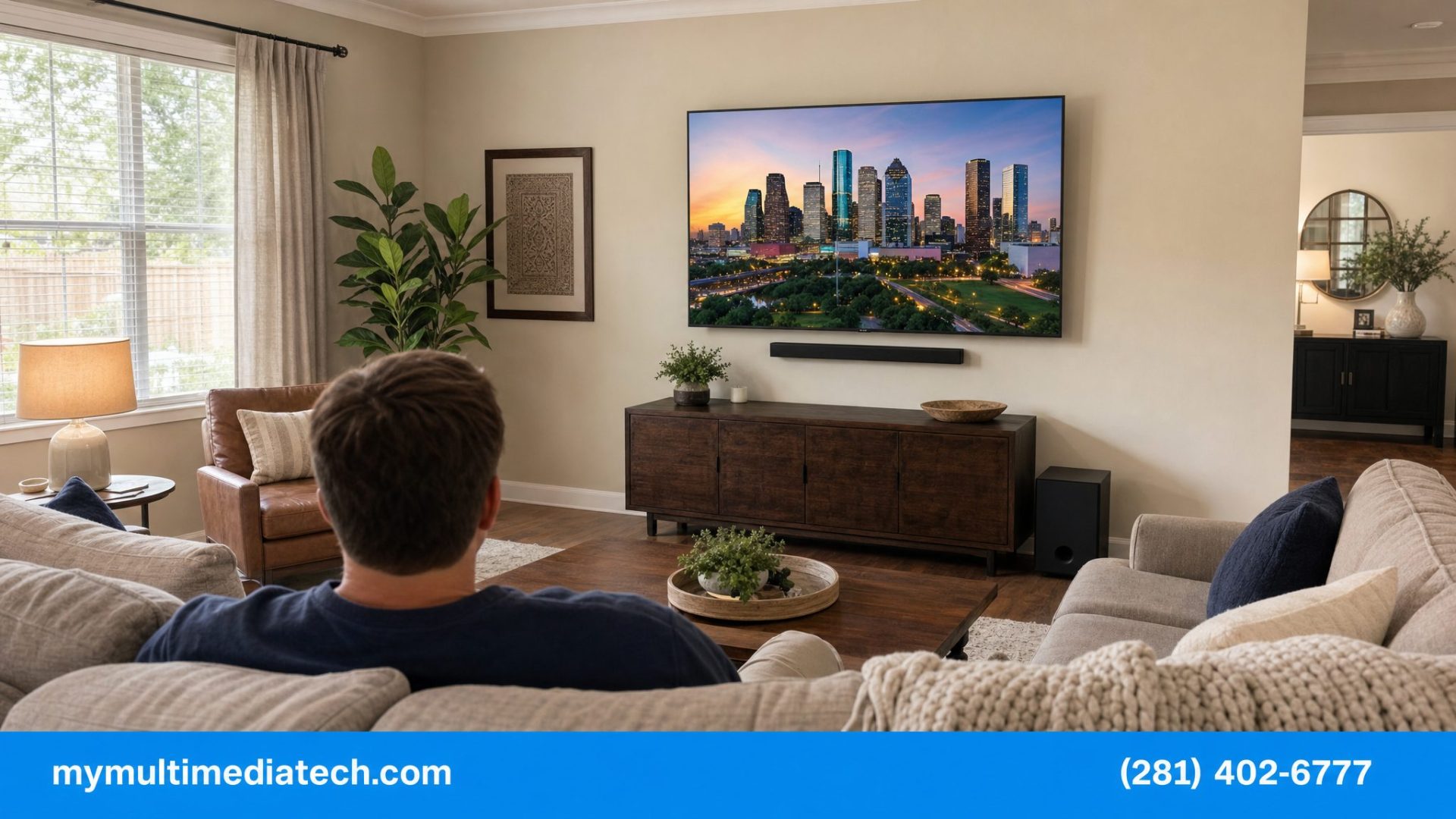 How to Choose the Right TV Mount for Your Houston Home 4 Ideal TV viewing distance in a Houston living room — mymultimediatech.com